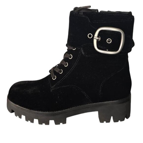 COACH Lucy Black Velvet Combat Boots Lace Up Buckle Rugged Bootie Womens 5 B - Picture 1 of 11